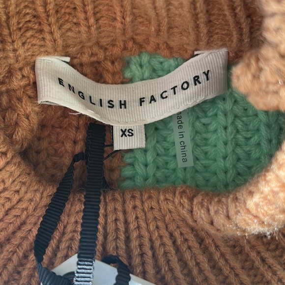 NWT English Factory Mint Green Tan Check Plaid Puff Sleeve Crop Sweater - XS - Picture 14 of 16